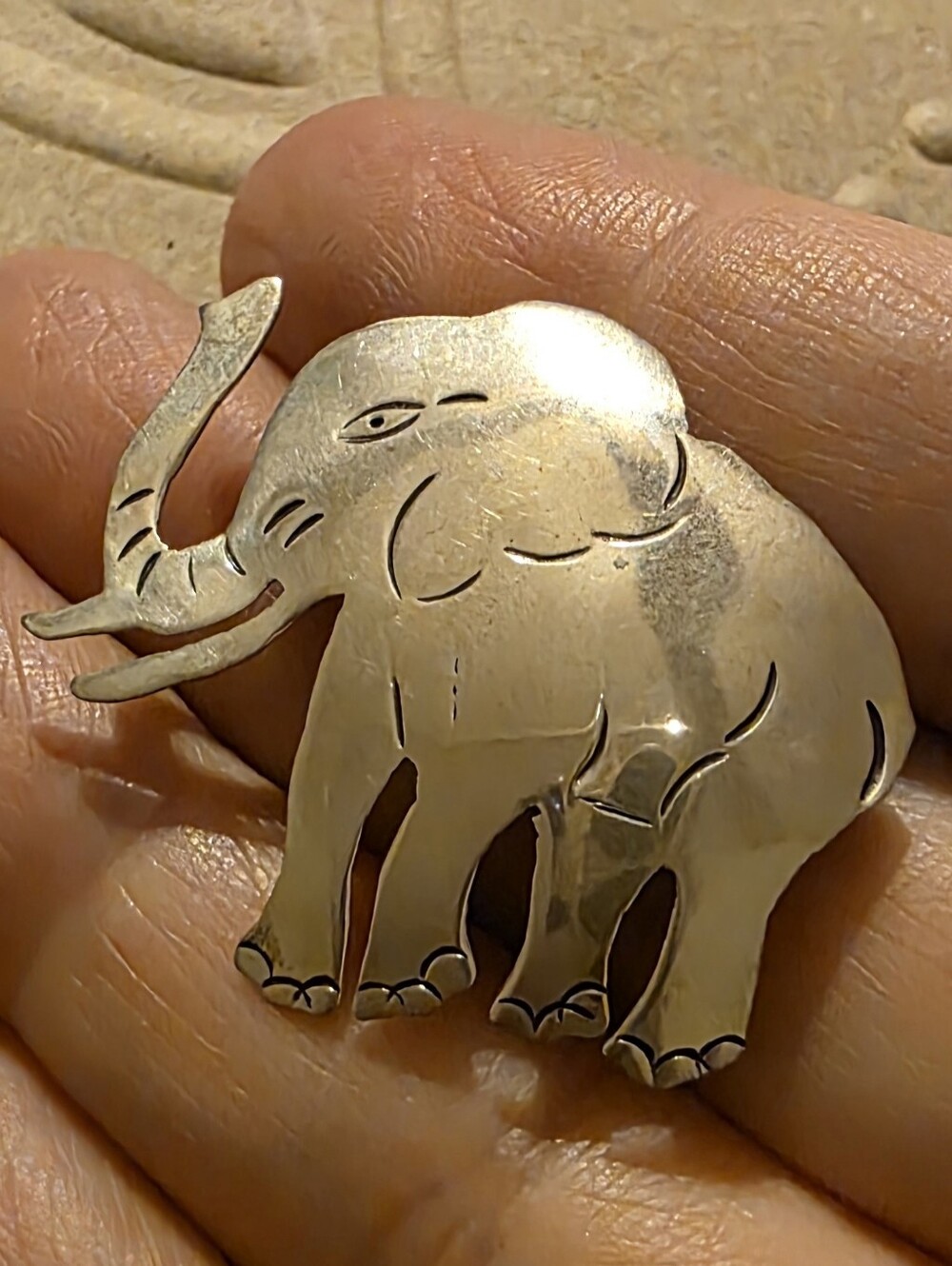 Vintage 60s Era 925 Sterling Taxco, Mexico Silver Elephant Brooch Pendant